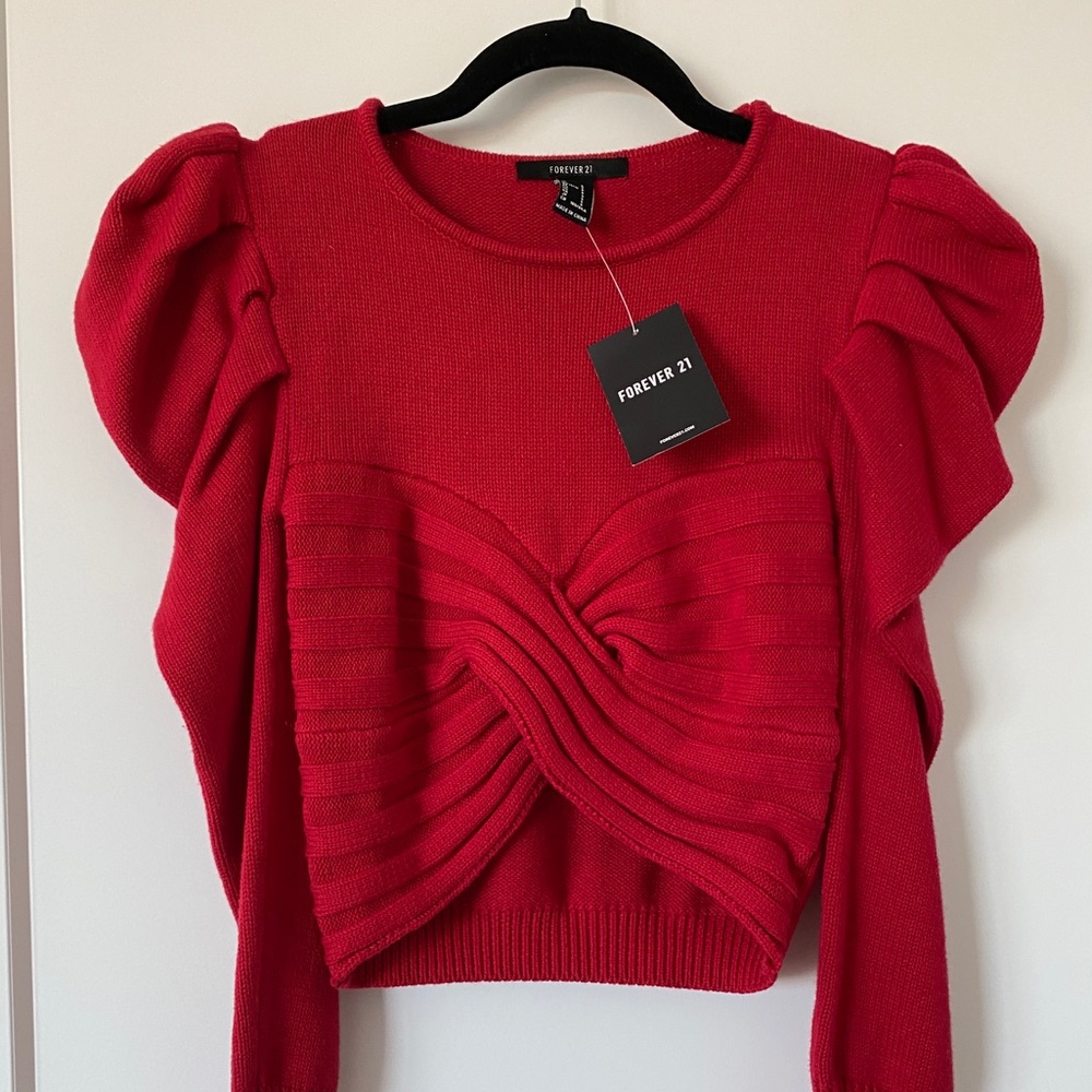 Long Sleeve Red Knit Crop Sweater Size S